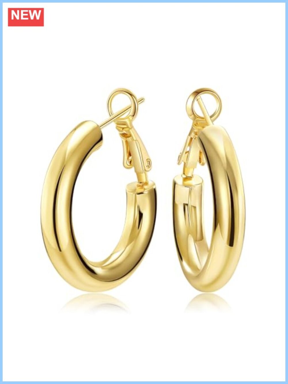 14K Gold Plated Chunky Hoop Earrings Hollow Tube Lightweight